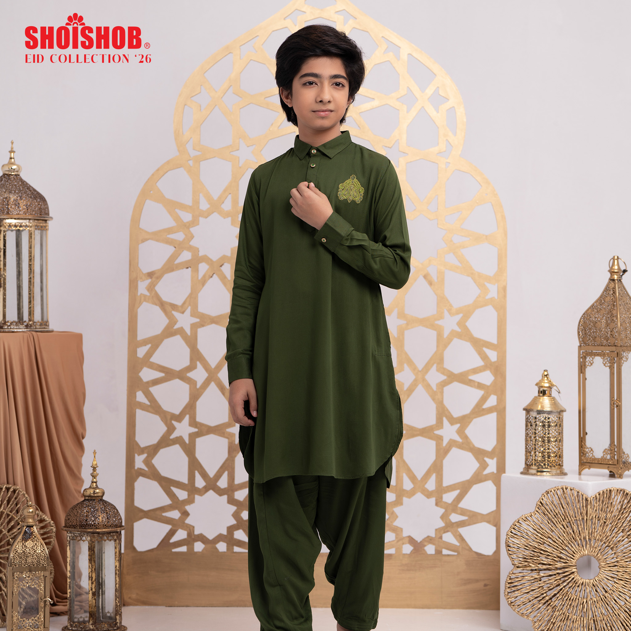 Black Olive Cotton Linen Kabli Set