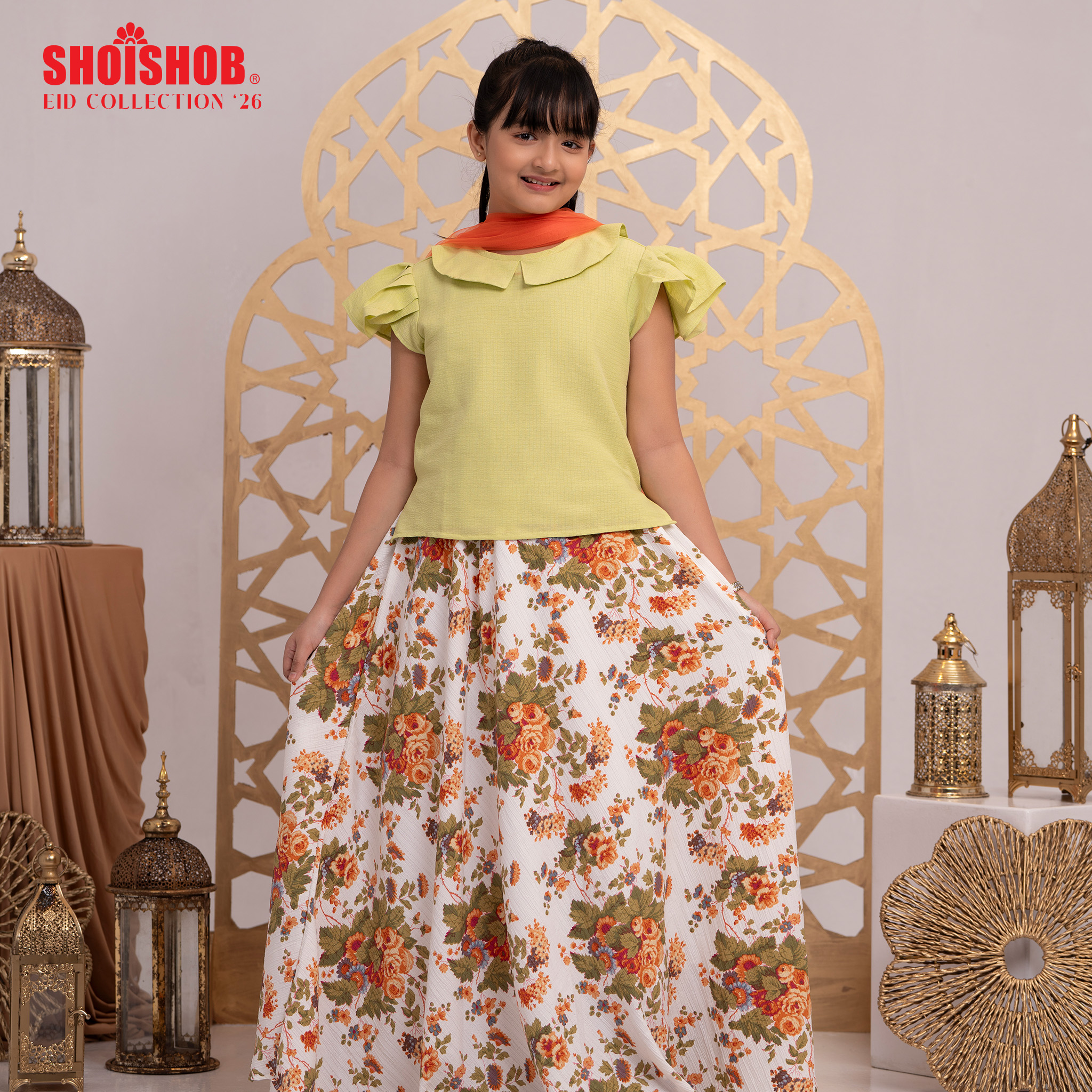 Olive Green Cotton Georgette  Ghagra Choli with Dopatta